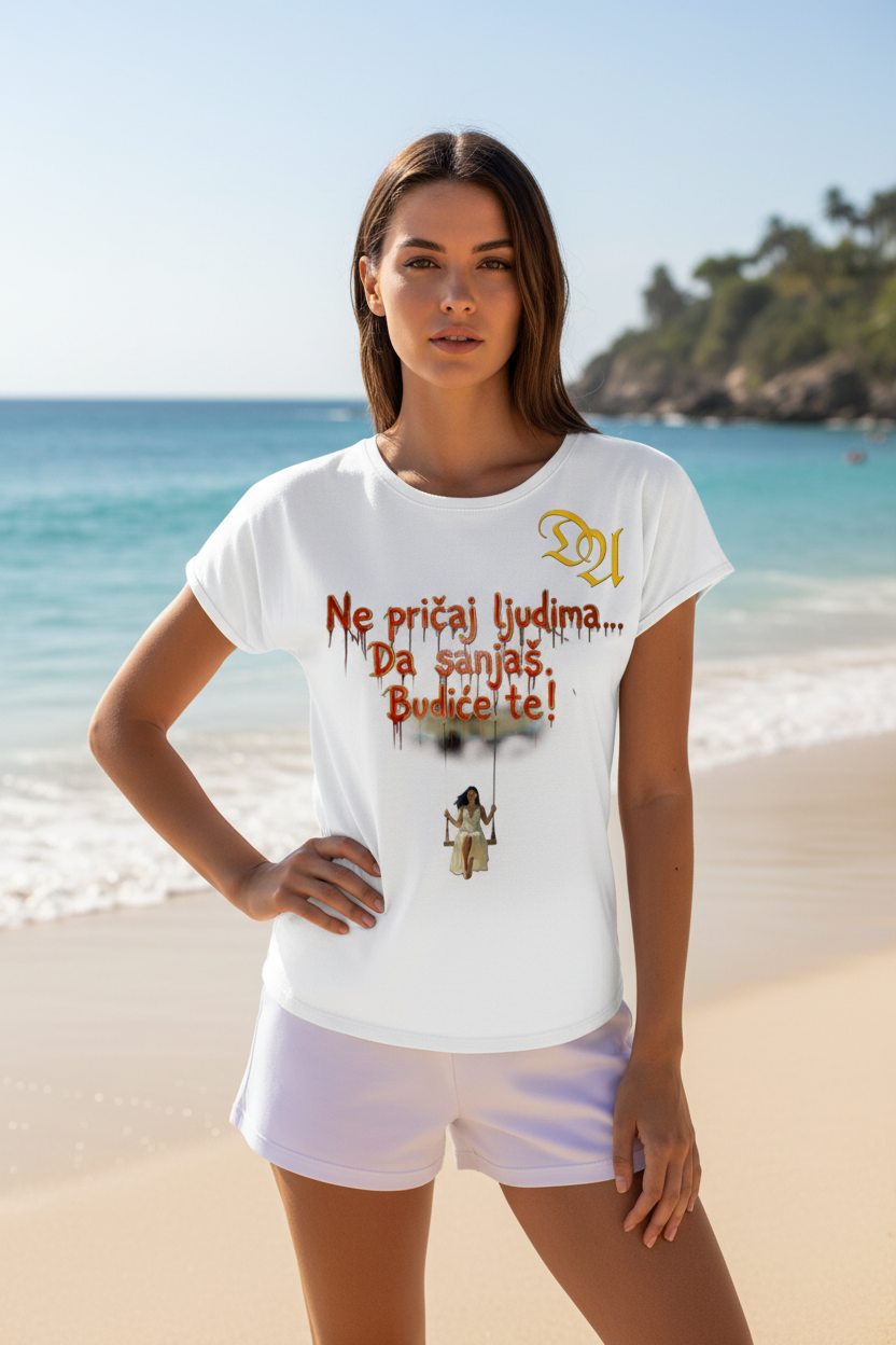 Women’s T-Shirt with rolled up sleeves - white