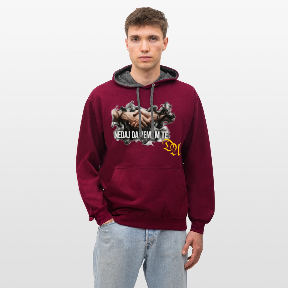 Contrast Colour Hoodie - burgundy/charcoal