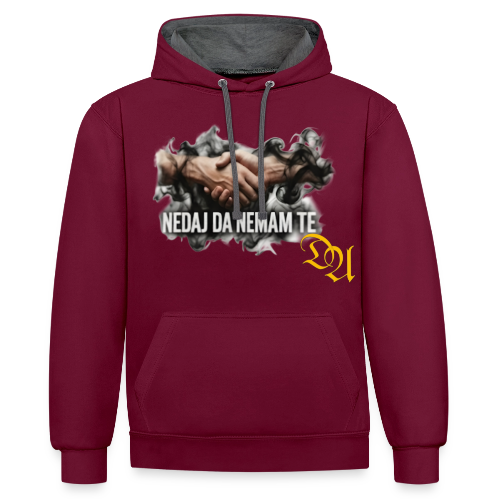 Contrast Colour Hoodie - burgundy/charcoal