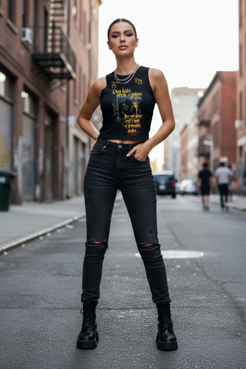 Women’s Cropped Organic Tank Top - navy