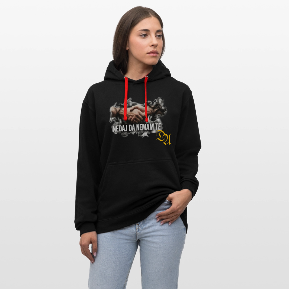 Contrast Colour Hoodie - black/red
