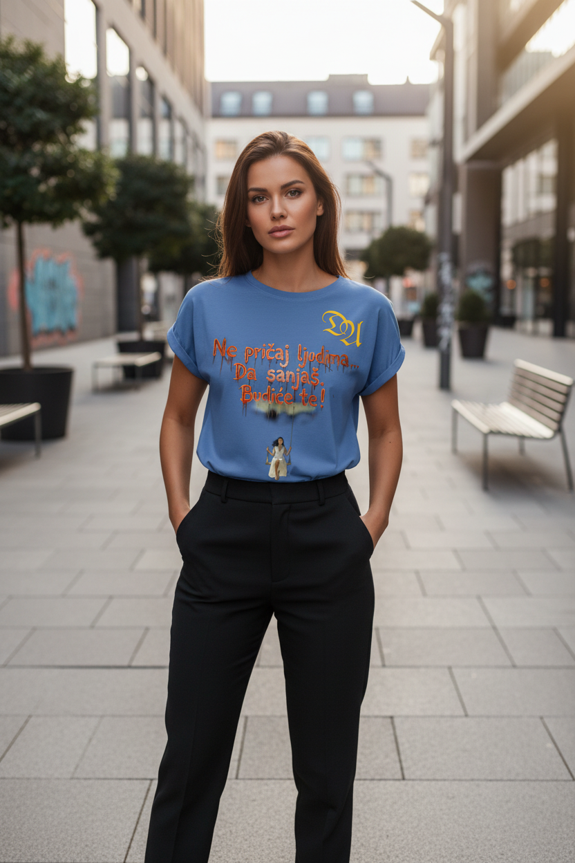 Women’s T-Shirt with rolled up sleeves - stone blue
