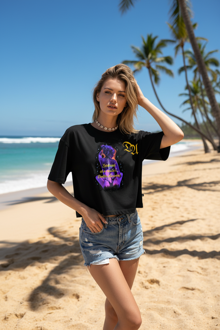 Women’s Premium Oversized Organic Cropped T-Shirt - black