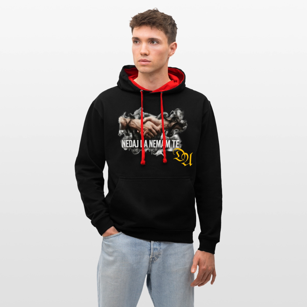 Contrast Colour Hoodie - black/red
