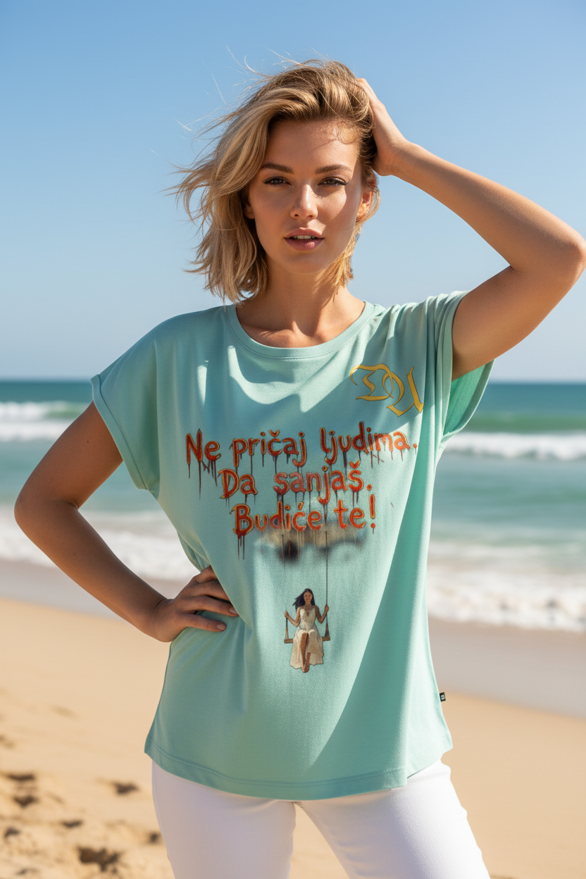 Women’s T-Shirt with rolled up sleeves - mint 