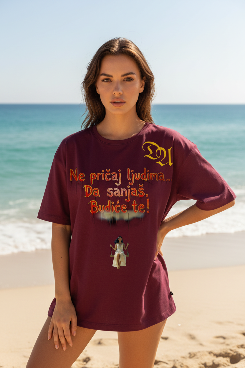 Women’s T-Shirt with rolled up sleeves - burgundy