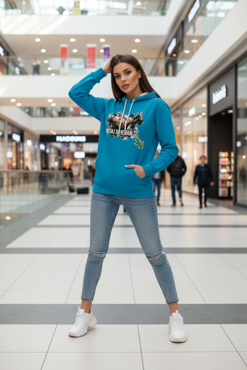 Contrast Colour Hoodie - peacock blue/heather grey