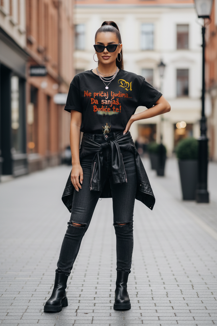 Women’s T-Shirt with rolled up sleeves - navy