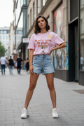 Women’s T-Shirt with rolled up sleeves - dusky pink