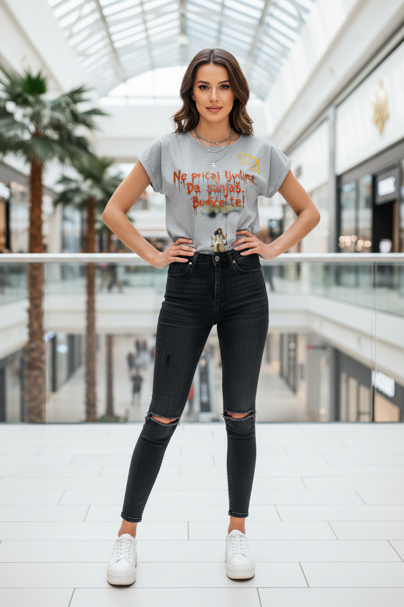 Women’s T-Shirt with rolled up sleeves - heather grey