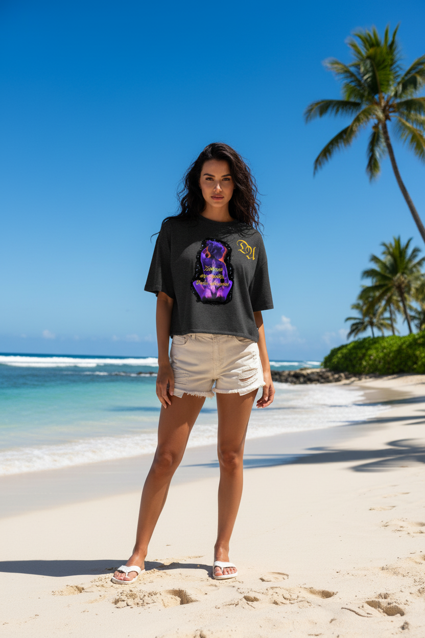 Women’s Premium Oversized Organic Cropped T-Shirt - heather anthracite